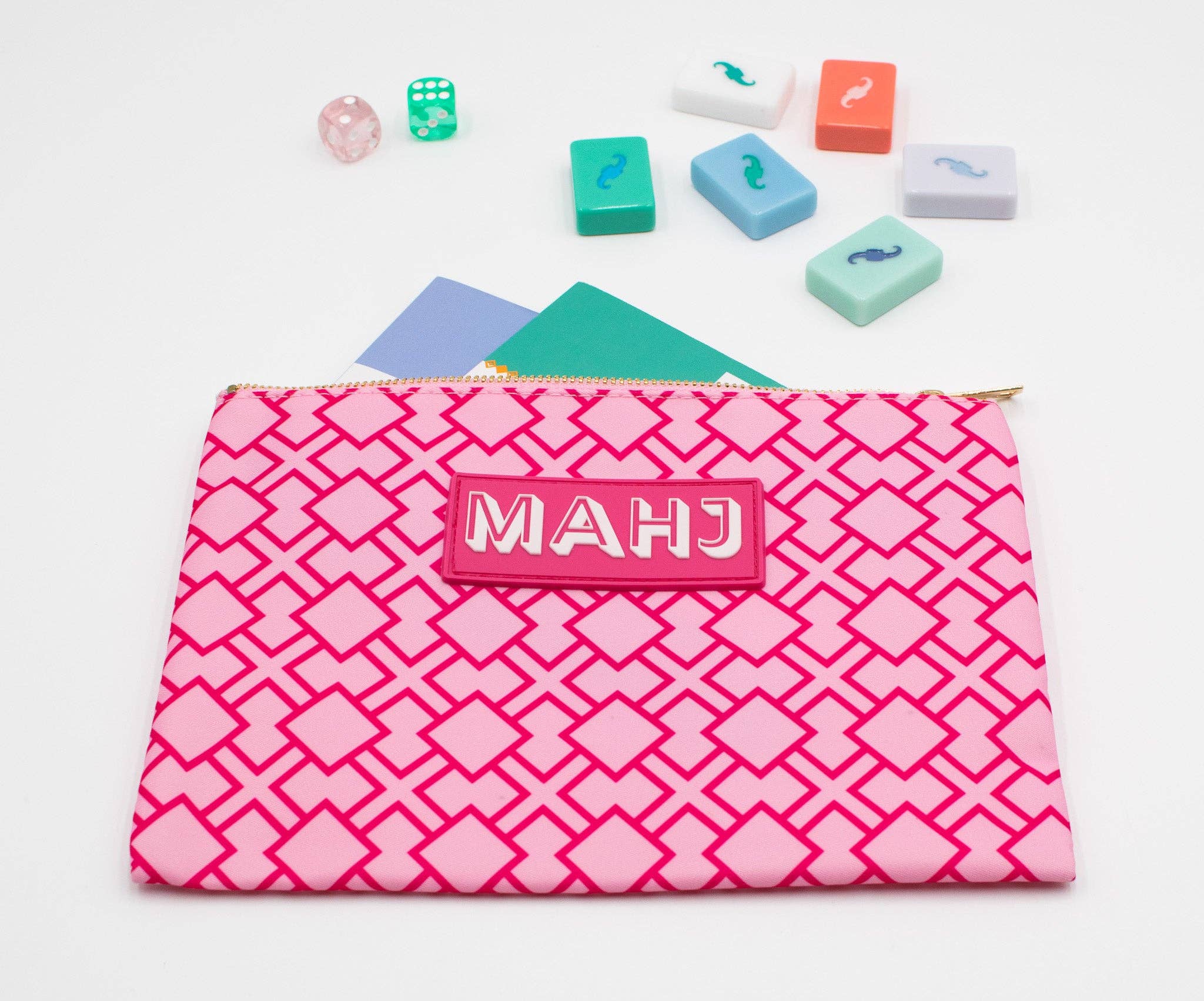 Mahj Card & Accessory Bag, Geometric Pink