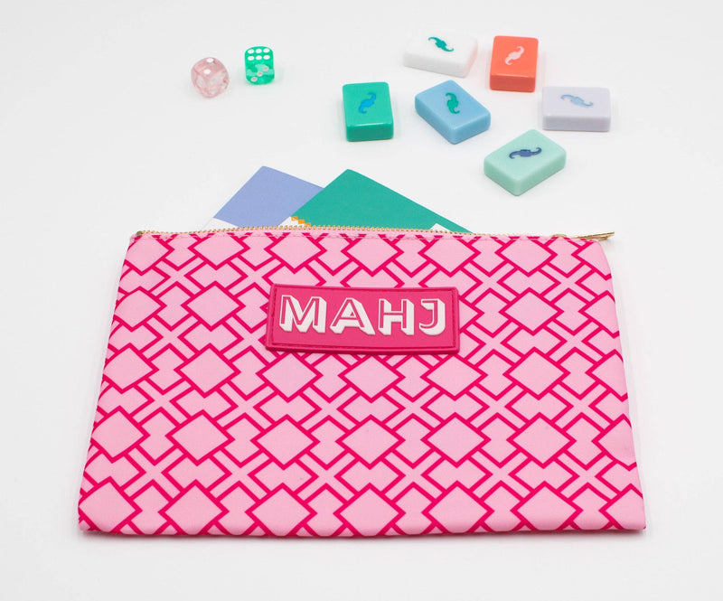 Mahj Card & Accessory Bag, Geometric Pink