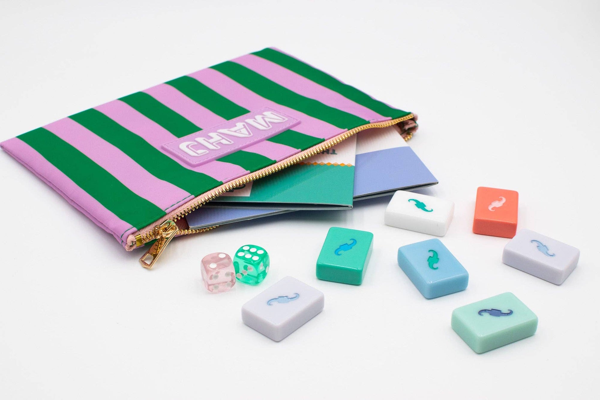 Mahj Card & Accessory Bag, Purple & Green Stripe
