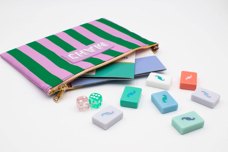 Mahj Card & Accessory Bag, Purple & Green Stripe