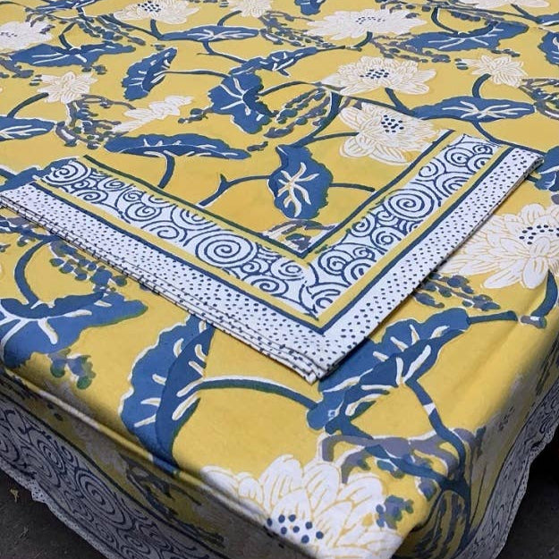 Yellow Lotus 86" Round Tablecloth