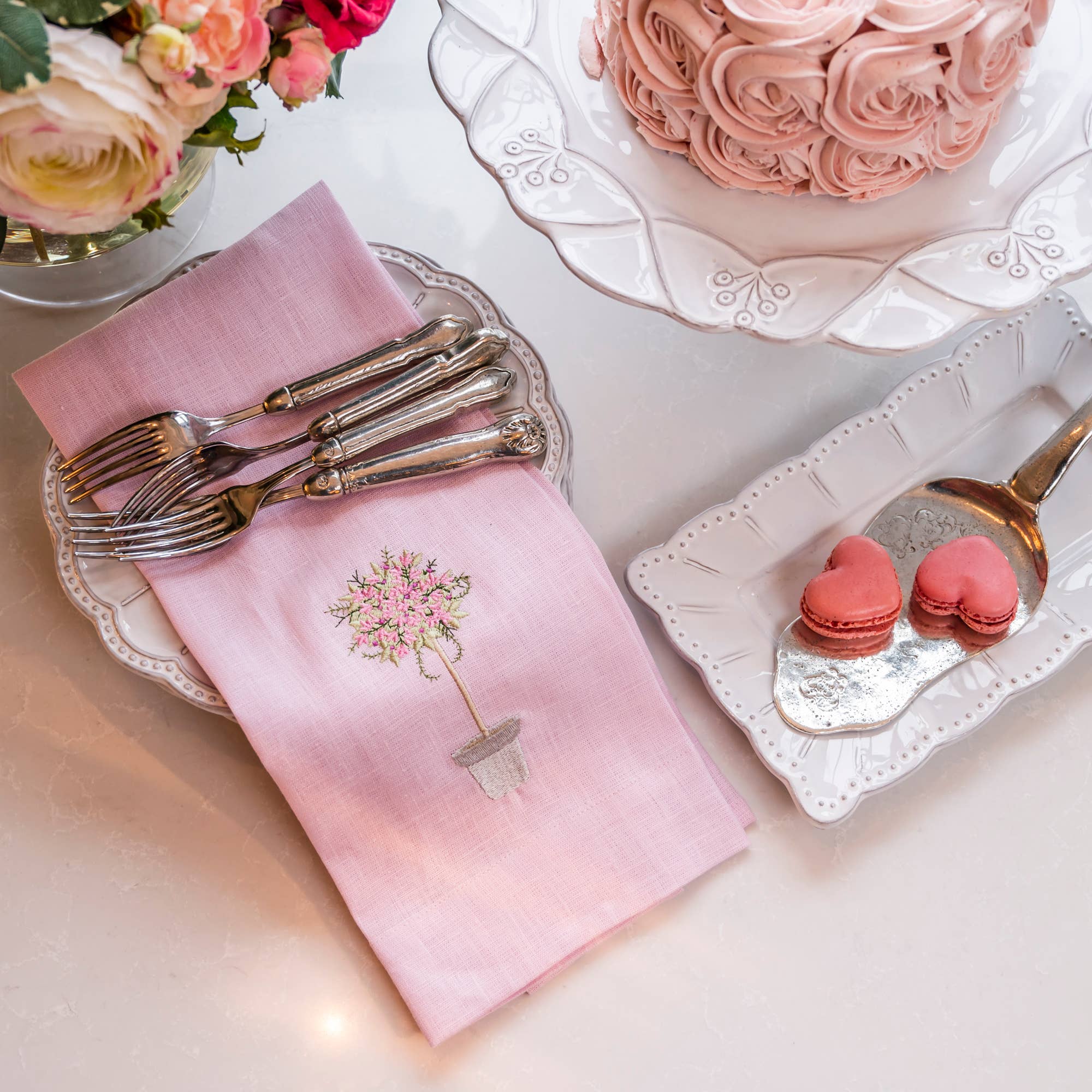 Pink Topiary Linen Towel