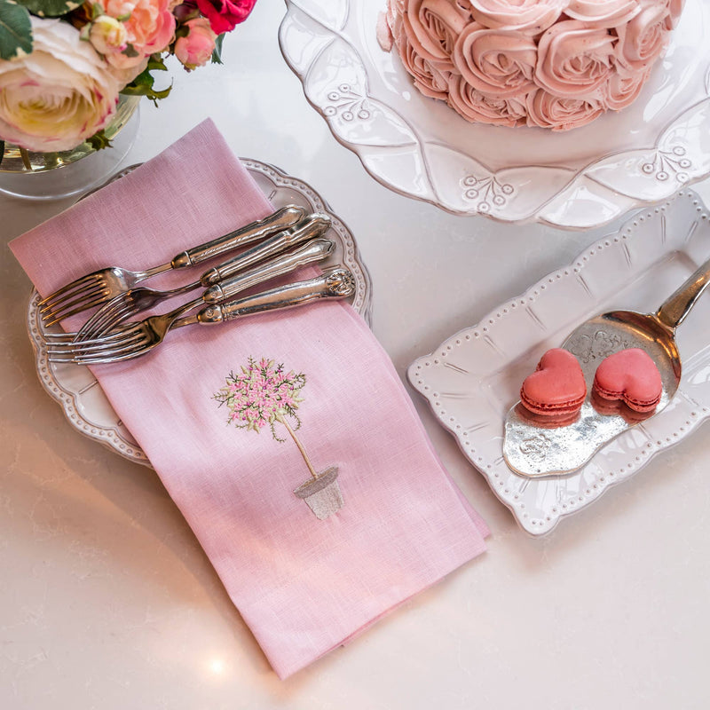 Pink Topiary Linen Towel