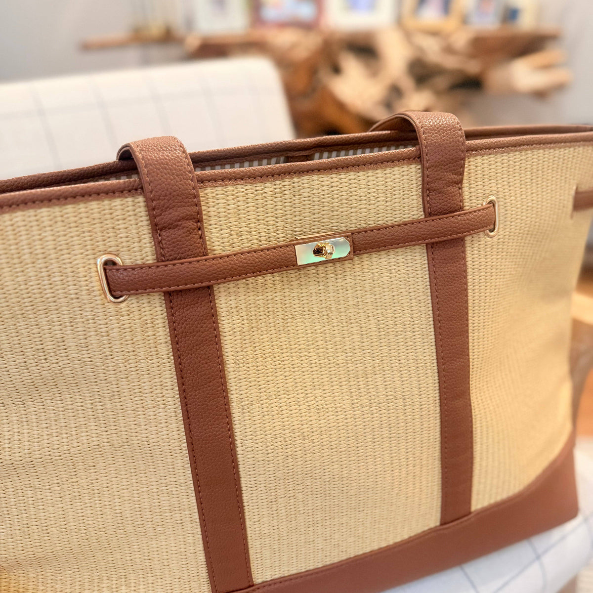 Brown Basketweave Tote, LG