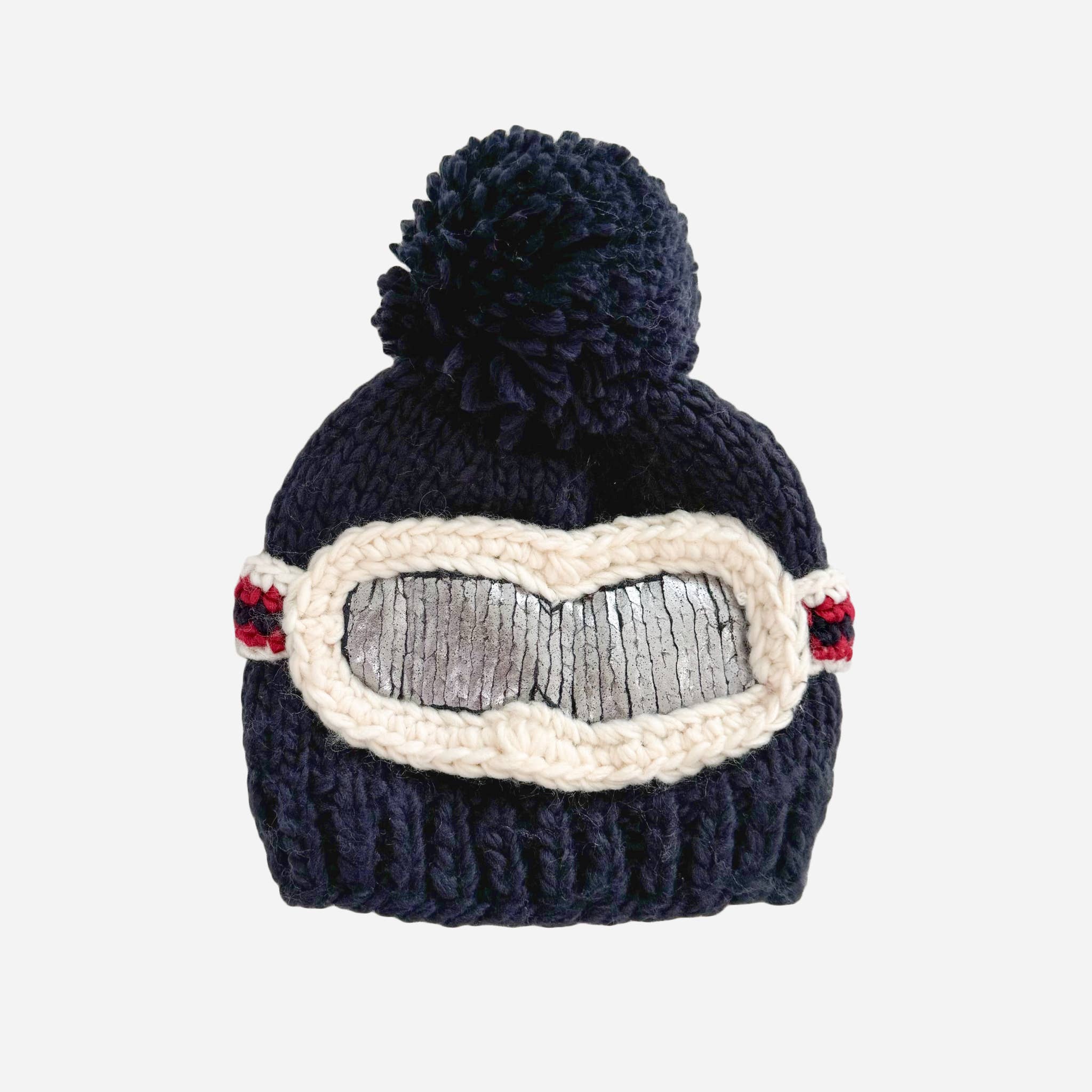 Snow Goggles Navy Hand Knit Hat