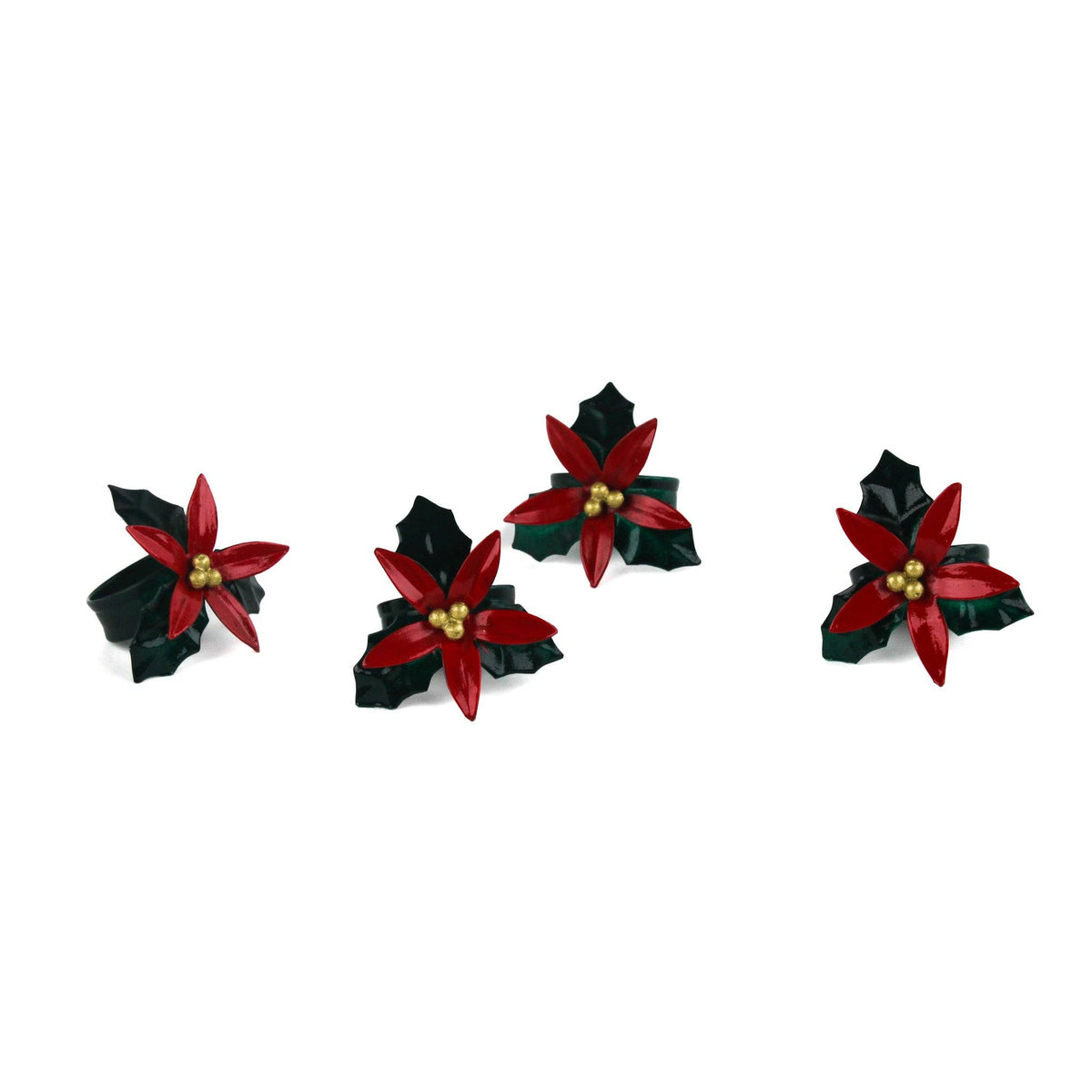 Metal Poinsettia Napkin Rings, Set of 4