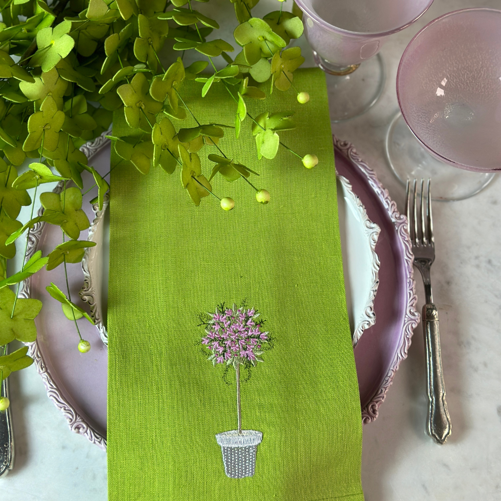 Citron Topiary Linen Towel