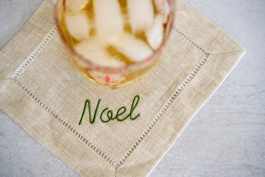 Festive Word Linen Coasters, S/4