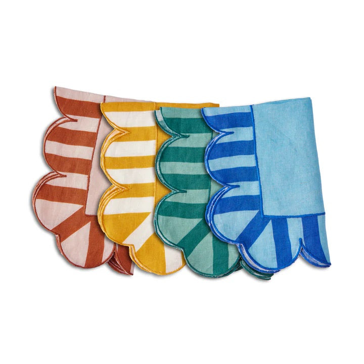 Embroidered Scalloped Multi Color-Backing Napkins, S/4