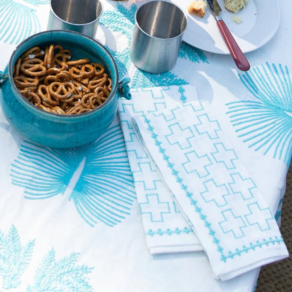 India Hicks Embroidered Grand Cross Napkin, Palladian Blue