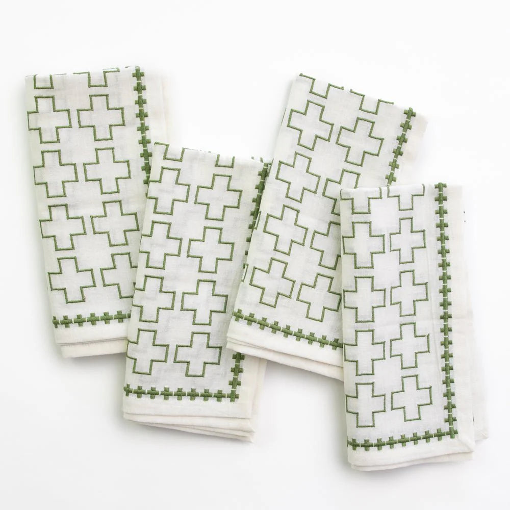 India Hicks Embroidered Grand Cross Napkin, Soft Sage