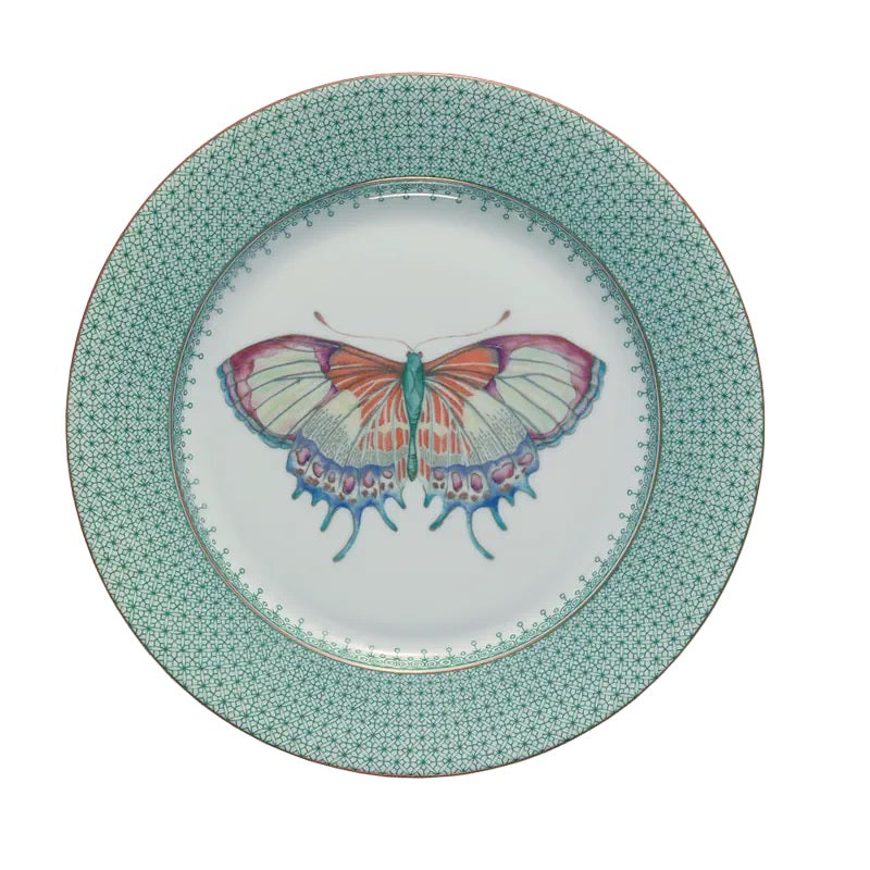 Green Lace Dessert Plate, with Butterfly