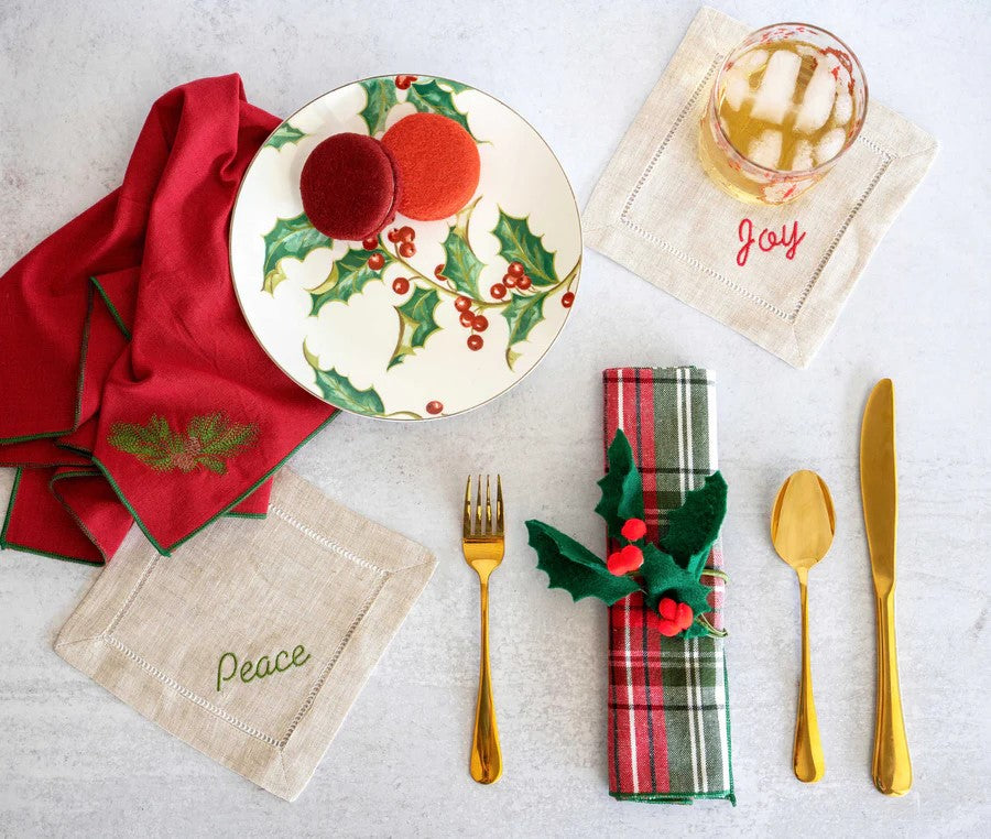 Festive Word Linen Coasters, S/4