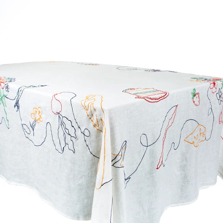 Embroidered Fete Linen Tablecloth, 80" x 120"