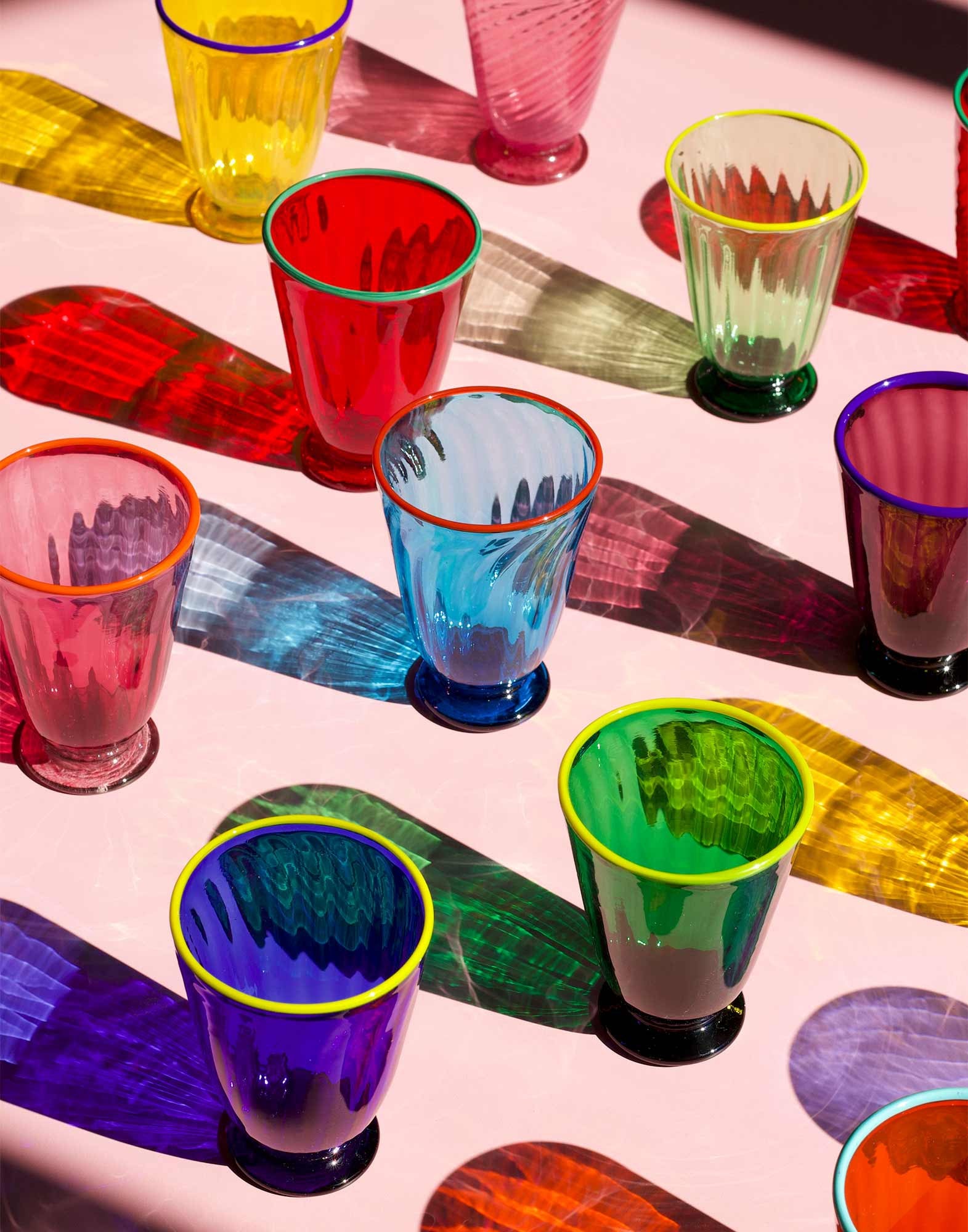 Rainbow Glass Cups, S/8
