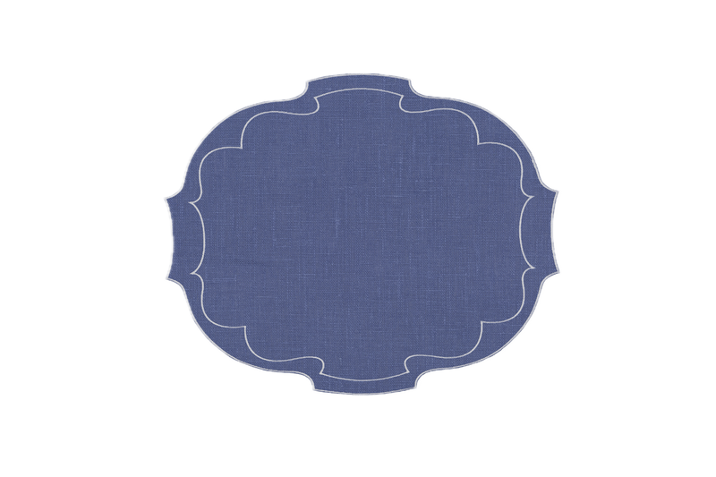 Parker Waxed Linen Placemat, Denim/White