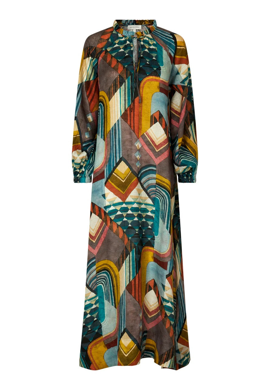 Geometric Linen Caftan Dress
